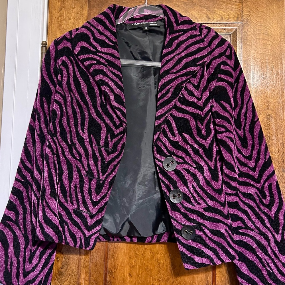 Purple Zebra-Print Blazer Jacket - Women's